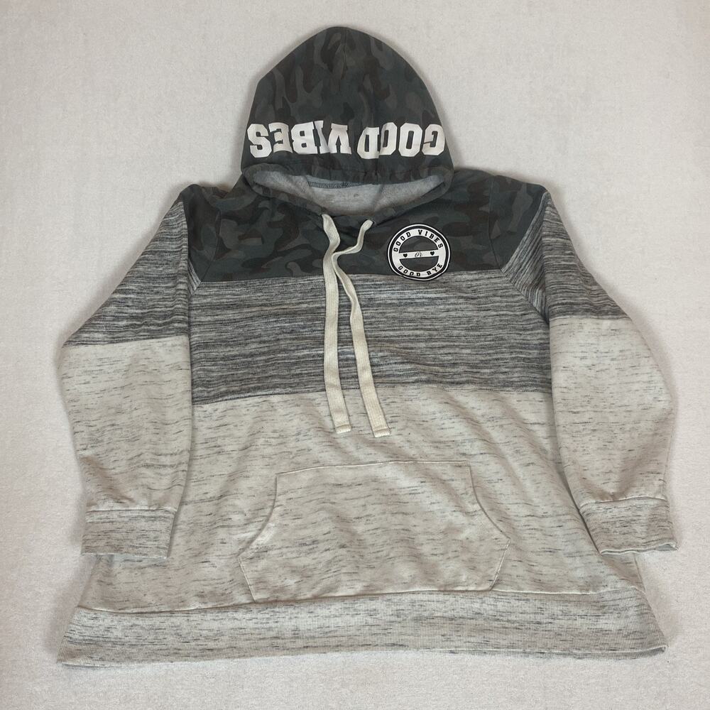Xersion Good Vibes Camo Color Block Grey Hoodie Sweatshirt XXL